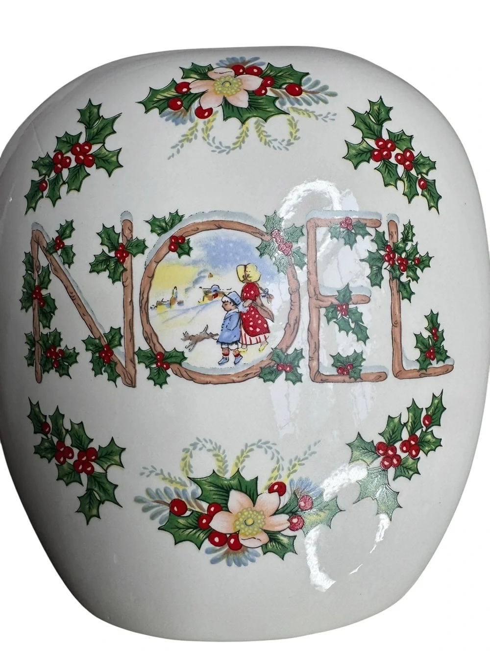 Vintage Noel Christmas Ceramic Planter Cachepot Holiday Centerpiece Decor